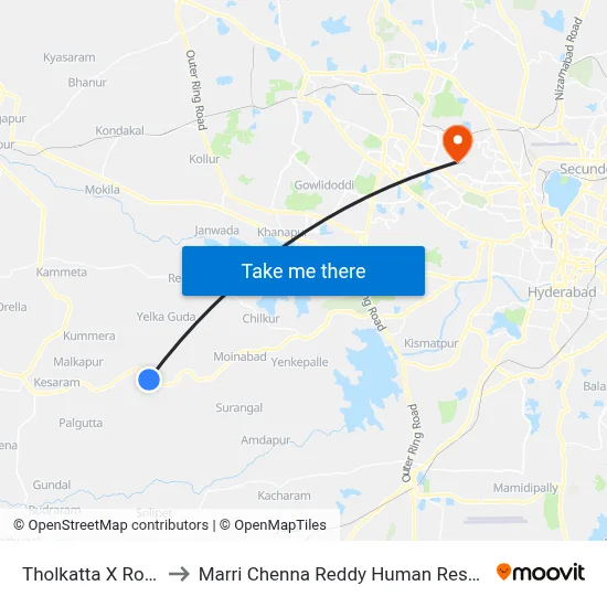 Tholkatta X Roads Twd Mgbs to Marri Chenna Reddy Human Resources Development Institute map