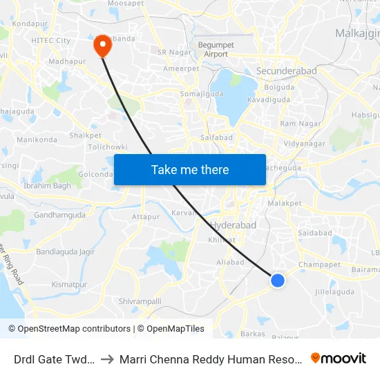 Drdl Gate Twd Karmanghat to Marri Chenna Reddy Human Resources Development Institute map