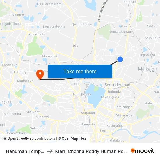 Hanuman Temple Twd Hakimpet to Marri Chenna Reddy Human Resources Development Institute map