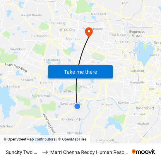 Suncity Twd Mehdipatnam to Marri Chenna Reddy Human Resources Development Institute map