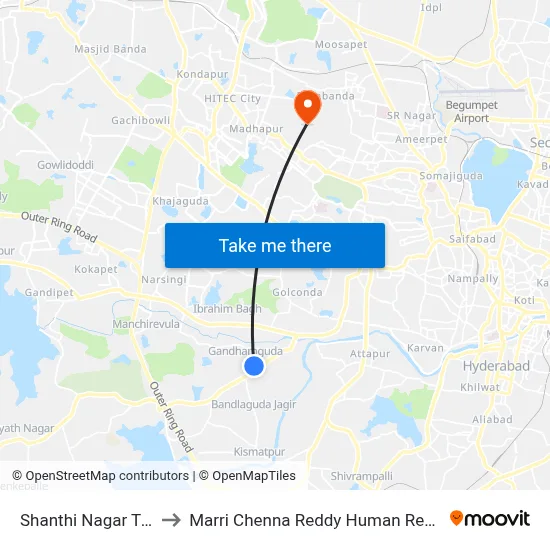 Shanthi Nagar Twd Shamshabad to Marri Chenna Reddy Human Resources Development Institute map