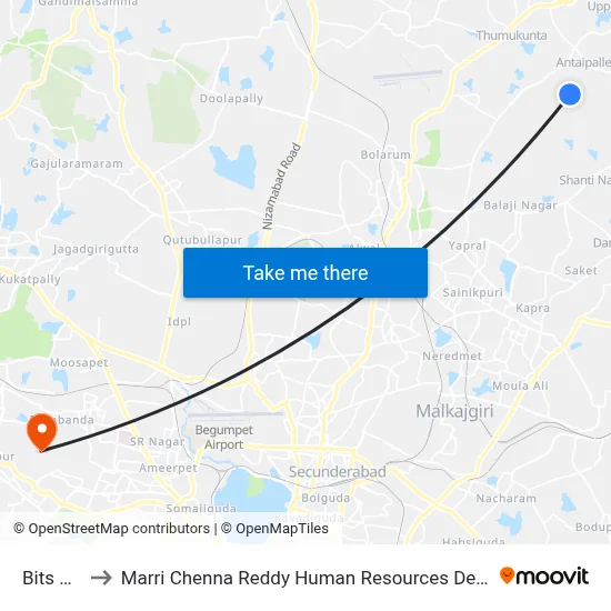 Bits Pilani to Marri Chenna Reddy Human Resources Development Institute map