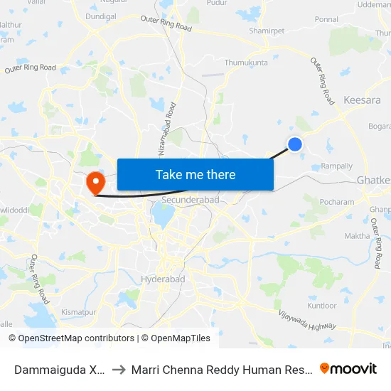 Dammaiguda X Road Twd ECIL to Marri Chenna Reddy Human Resources Development Institute map