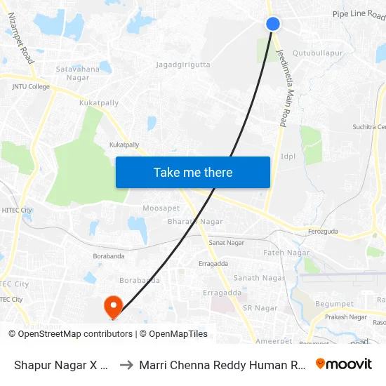 Shapur Nagar X Road Twd Shuchitra to Marri Chenna Reddy Human Resources Development Institute map