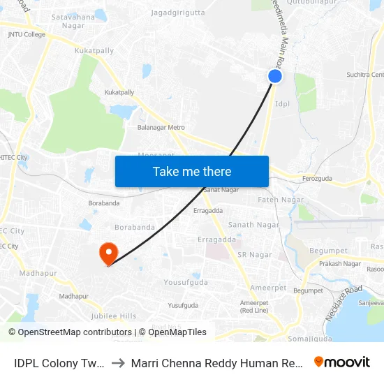 IDPL Colony Twd Jagadgirigutta to Marri Chenna Reddy Human Resources Development Institute map