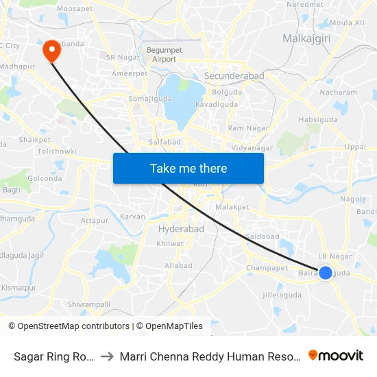 Sagar Ring Road Twd Mgbs to Marri Chenna Reddy Human Resources Development Institute map