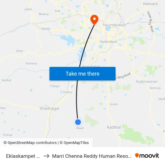 Eklaskampet Twd Amangal to Marri Chenna Reddy Human Resources Development Institute map
