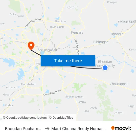 Bhoodan Pochampalli Twd Kothagudem to Marri Chenna Reddy Human Resources Development Institute map