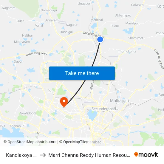 Kandlakoya Twd Nirmal to Marri Chenna Reddy Human Resources Development Institute map