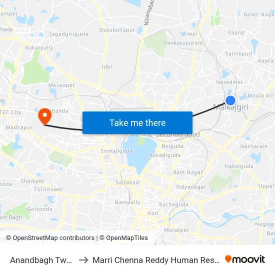 Anandbagh Twd Secunderabad to Marri Chenna Reddy Human Resources Development Institute map