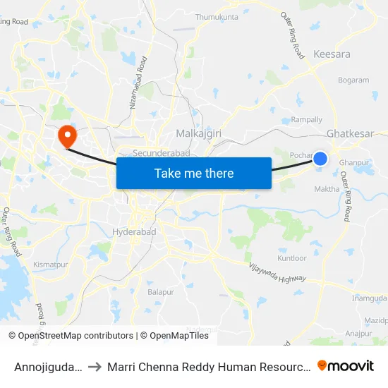 Annojiguda Twd JBS to Marri Chenna Reddy Human Resources Development Institute map