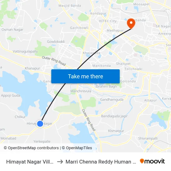 Himayat Nagar Village Twd Mehdipatnam to Marri Chenna Reddy Human Resources Development Institute map