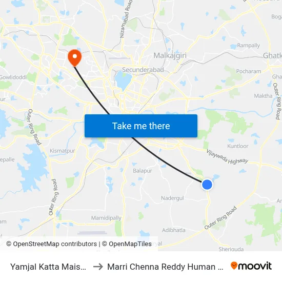 Yamjal Katta Maisamma Twd Hyderabad to Marri Chenna Reddy Human Resources Development Institute map