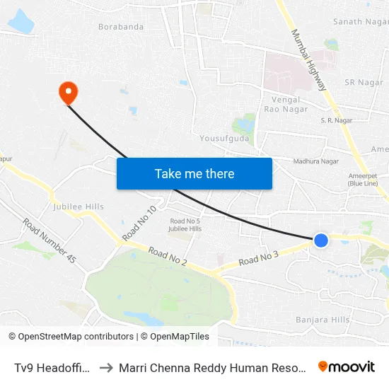 Tv9 Headoffice Twd RGIA to Marri Chenna Reddy Human Resources Development Institute map