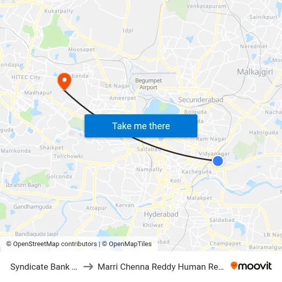 Syndicate Bank Twd 6 No X Road to Marri Chenna Reddy Human Resources Development Institute map