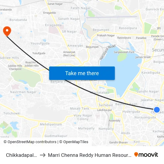 Chikkadapally Twd Koti to Marri Chenna Reddy Human Resources Development Institute map