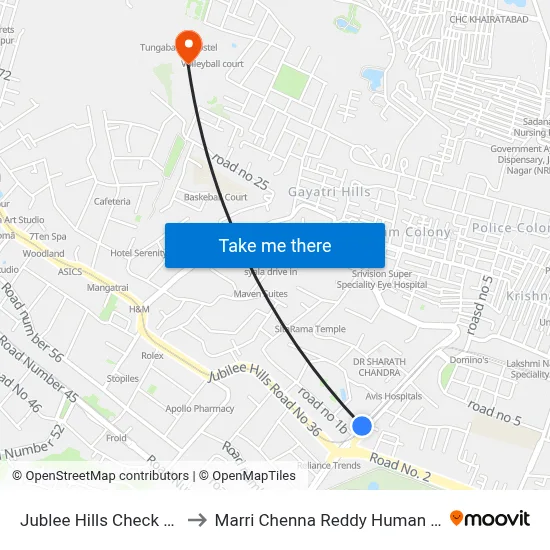 Jublee Hills Check Post Twd Secunderabad to Marri Chenna Reddy Human Resources Development Institute map