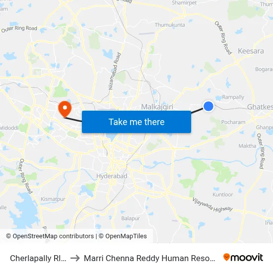 Cherlapally Rly Stn( New ) to Marri Chenna Reddy Human Resources Development Institute map
