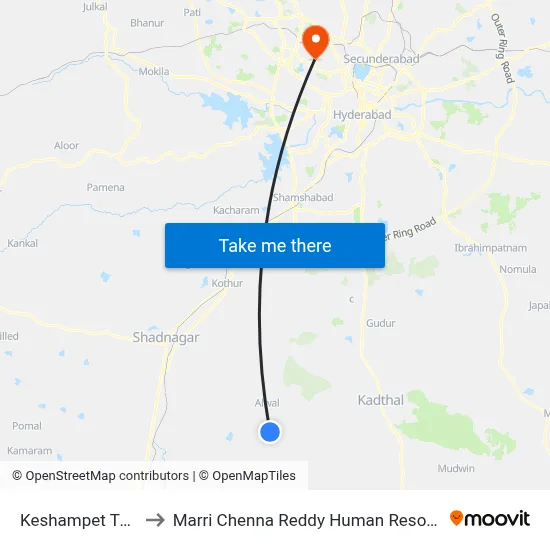 Keshampet Twd Jp Dargha to Marri Chenna Reddy Human Resources Development Institute map