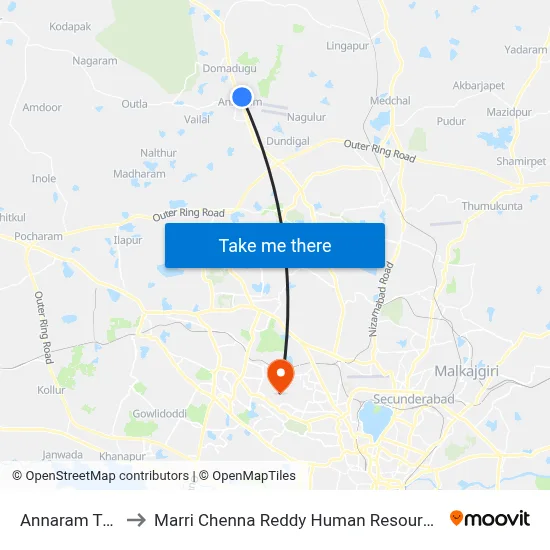 Annaram Twd Medak to Marri Chenna Reddy Human Resources Development Institute map
