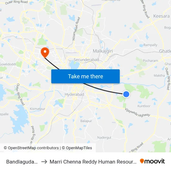 Bandlaguda Bus Depot to Marri Chenna Reddy Human Resources Development Institute map