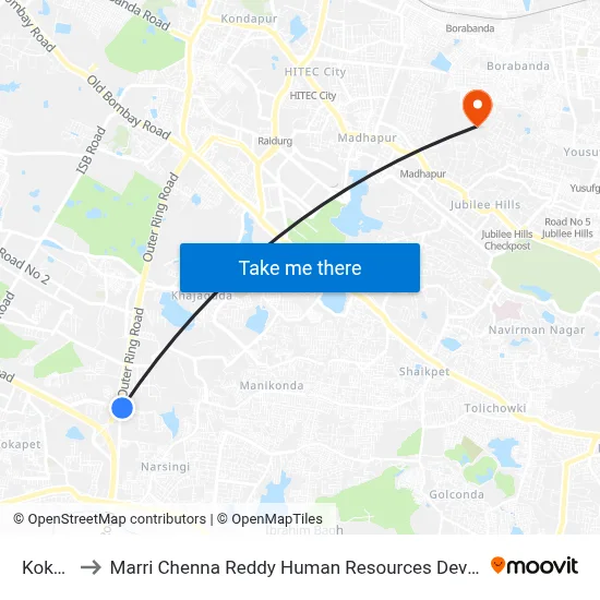 Kokapet to Marri Chenna Reddy Human Resources Development Institute map