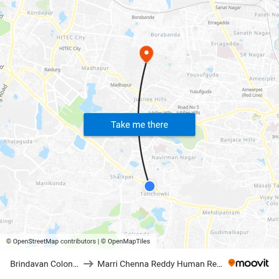 Brindavan Colony Twd Gachibowli to Marri Chenna Reddy Human Resources Development Institute map