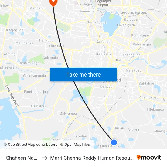 Shaheen Nagar Twd Koti to Marri Chenna Reddy Human Resources Development Institute map