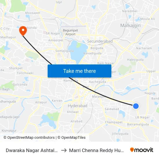 Dwaraka Nagar Ashtalakshmi Temple Twd Dilshuknagar to Marri Chenna Reddy Human Resources Development Institute map