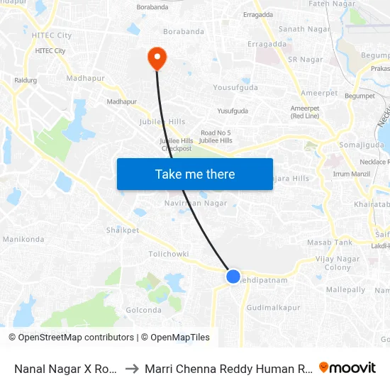 Nanal Nagar X Road Twd Langarhouse to Marri Chenna Reddy Human Resources Development Institute map