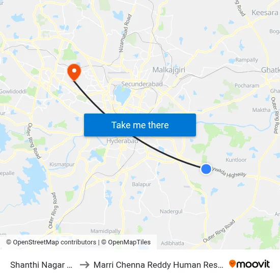 Shanthi Nagar Twd Bagyalatha to Marri Chenna Reddy Human Resources Development Institute map