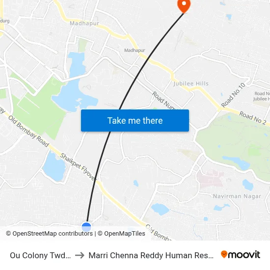 Ou Colony Twd Mehdipatnam to Marri Chenna Reddy Human Resources Development Institute map