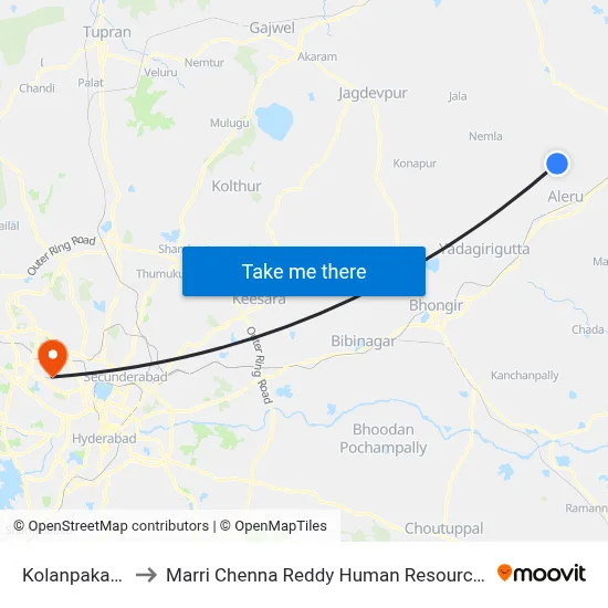 Kolanpaka Bus Stop to Marri Chenna Reddy Human Resources Development Institute map