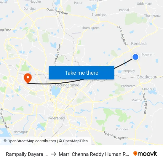 Rampally Dayara Twd Godumakunta to Marri Chenna Reddy Human Resources Development Institute map
