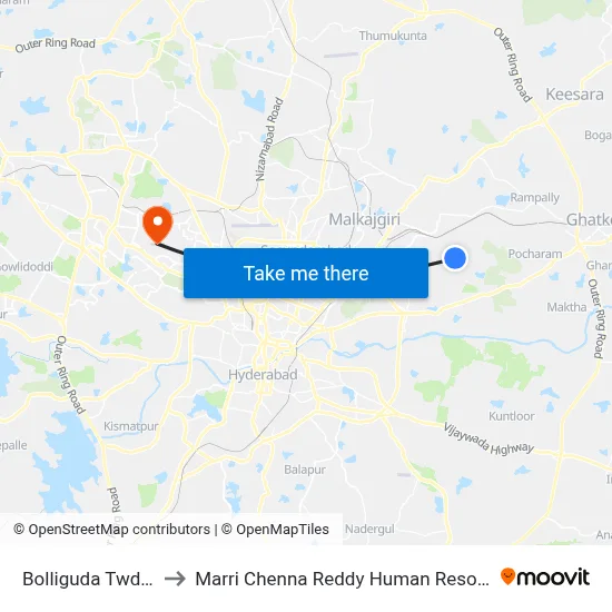 Bolliguda Twd Chengicherla to Marri Chenna Reddy Human Resources Development Institute map