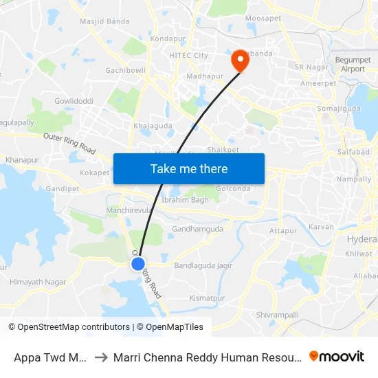 Appa Twd Mehdipatnam to Marri Chenna Reddy Human Resources Development Institute map