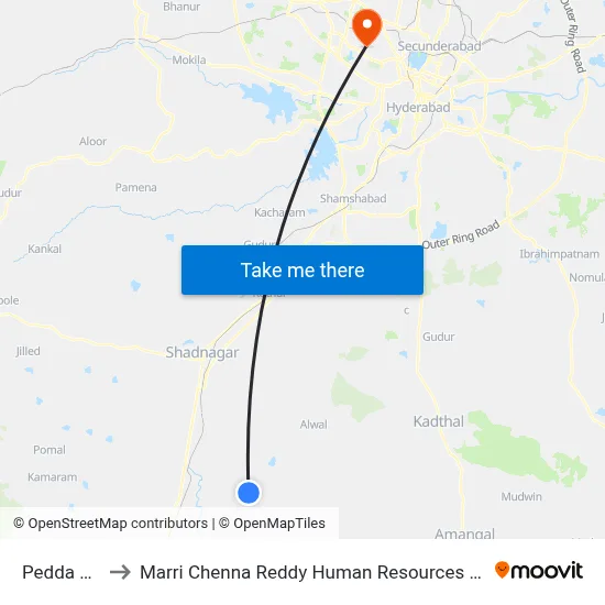 Pedda Revalle to Marri Chenna Reddy Human Resources Development Institute map