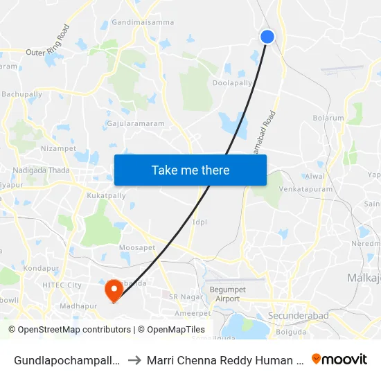 Gundlapochampally Rly Stn Twd Kompally to Marri Chenna Reddy Human Resources Development Institute map