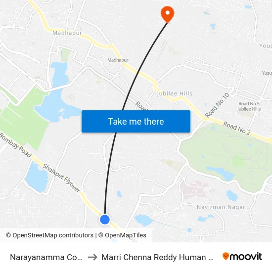 Narayanamma College Twd Gachibowli to Marri Chenna Reddy Human Resources Development Institute map