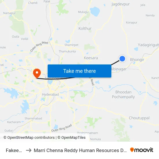 Fakeerguda to Marri Chenna Reddy Human Resources Development Institute map