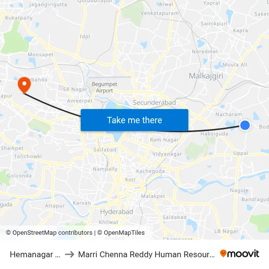 Hemanagar Twd Uppal to Marri Chenna Reddy Human Resources Development Institute map