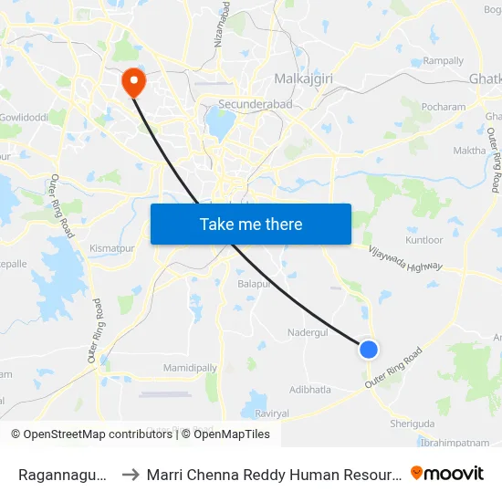 Ragannaguda Twd JBS to Marri Chenna Reddy Human Resources Development Institute map