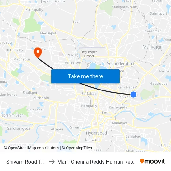 Shivam Road Twd 6 No X Road to Marri Chenna Reddy Human Resources Development Institute map
