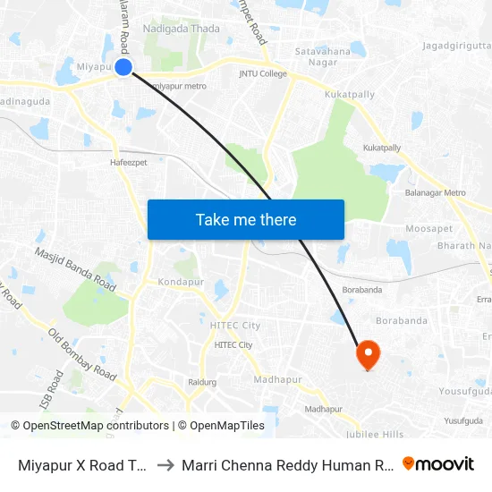 Miyapur X Road Twd Gandimaisamma to Marri Chenna Reddy Human Resources Development Institute map