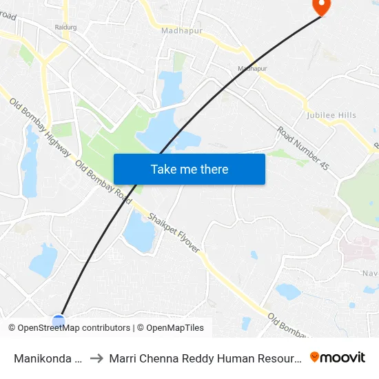 Manikonda Twd Darga to Marri Chenna Reddy Human Resources Development Institute map