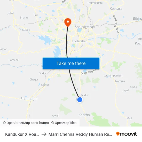 Kandukur X Road Twd Kandukur to Marri Chenna Reddy Human Resources Development Institute map