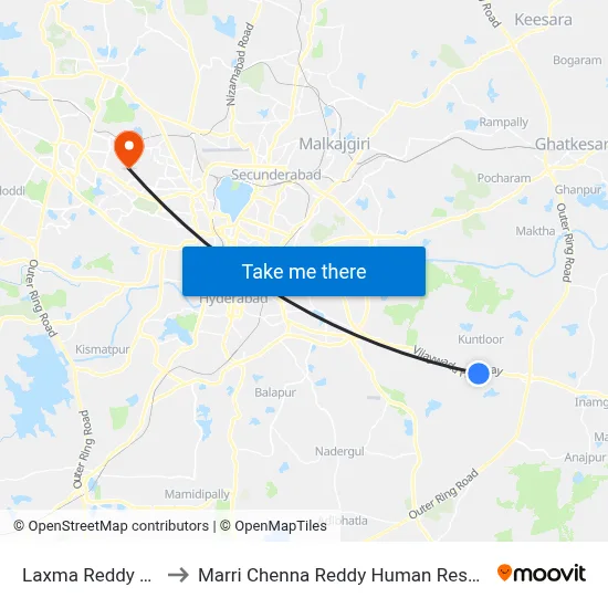 Laxma Reddy Palem Twd Rfc to Marri Chenna Reddy Human Resources Development Institute map