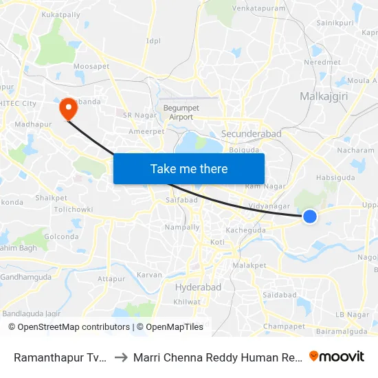 Ramanthapur Tv Studio Twd Uppal to Marri Chenna Reddy Human Resources Development Institute map