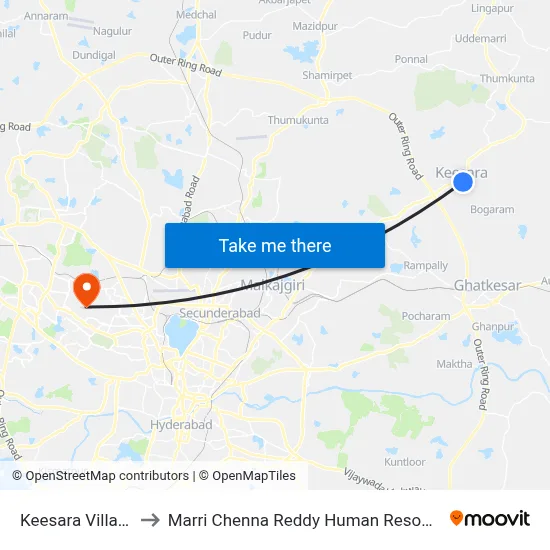 Keesara Village Twd ECIL to Marri Chenna Reddy Human Resources Development Institute map
