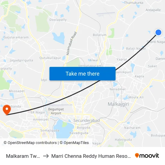 Malkaram Twd Tmmaipalli to Marri Chenna Reddy Human Resources Development Institute map